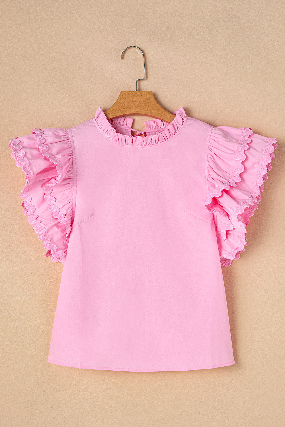 Bonbon Ricrac Applique Ruffle Sleeve Frill Neck Blouse