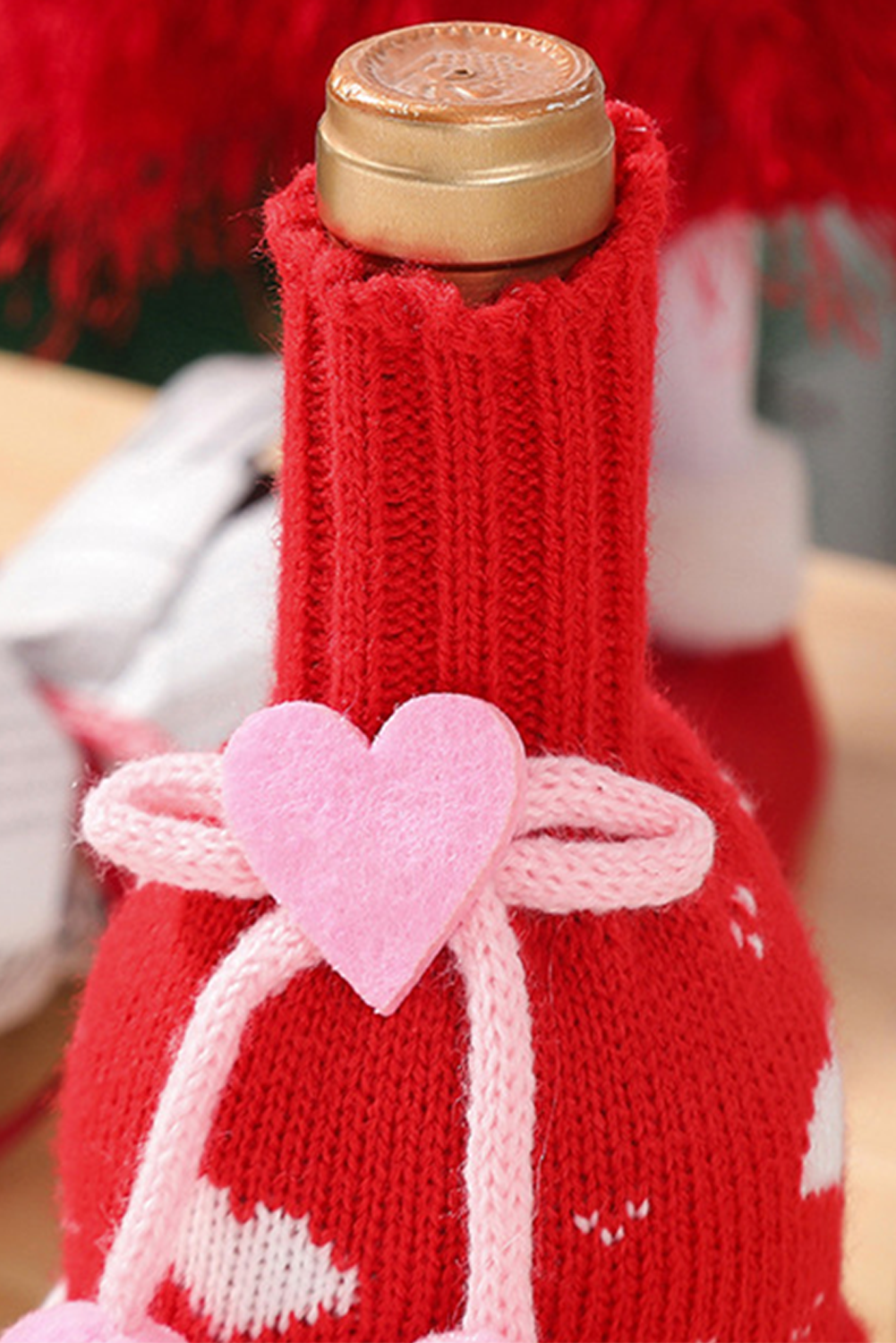 Racing Red Valentine Bow Pattern Wine Bottle Knit Sweater Cover