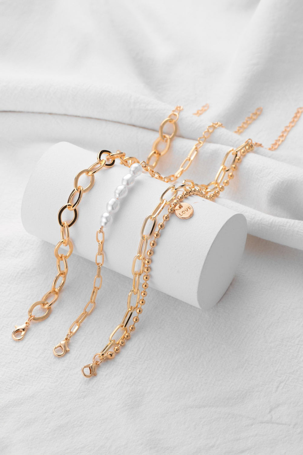 Gold Pearl Link Chain Love Alloy Bracelet